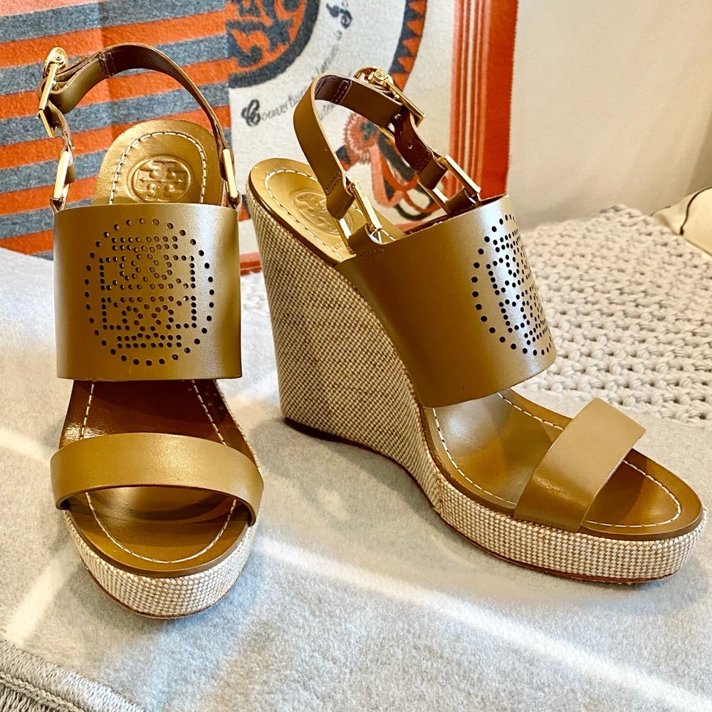 Tory Burch Slingback Leather Wedge Platform Sandal